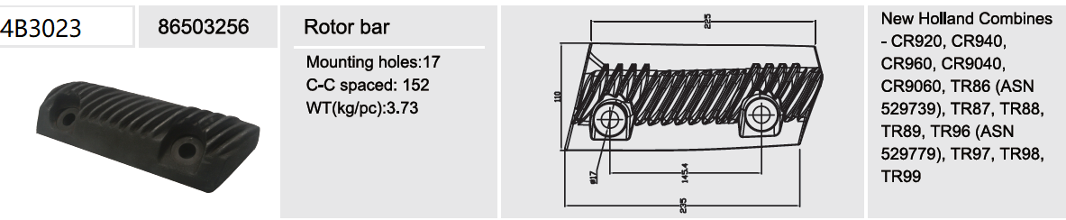 Rotor rasp bar kit for combine harvester parts 1309336C2 278821A2 84164540 9800346 9800347 86503255 86503256 AH216678(图9)